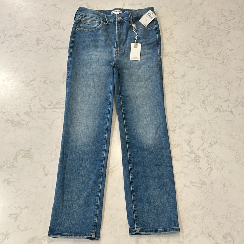 NWT Good American Always Fits Straight Jeans 6-12 Indigo Stretch